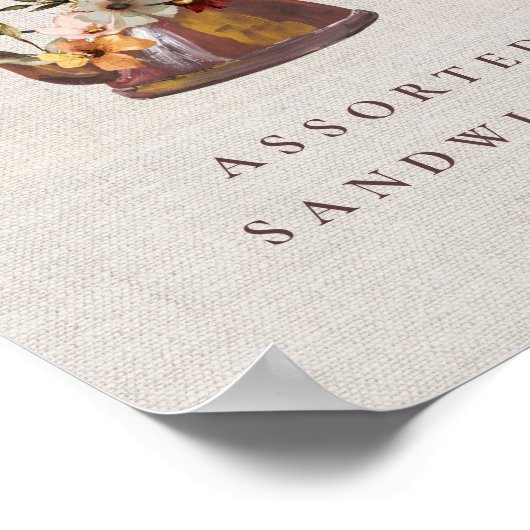 水彩ワイルドフラワーティーパーティーヴィンテージ食品サイン ポスター (角)