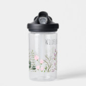 水彩ワイルドフラワーネームピンクグリーン植物学 ウォーターボトル (正面)