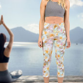 水彩ワイルドフラワーハイウェストキャプリス カプリレギンス