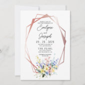 水彩ワイルドフラワーバラ金ゴールドフレームボホ結婚ズ 招待状 (正面)