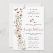 水彩ワイルドフラワーバラ金ゴールド女の子シャワー 招待状 (正面)