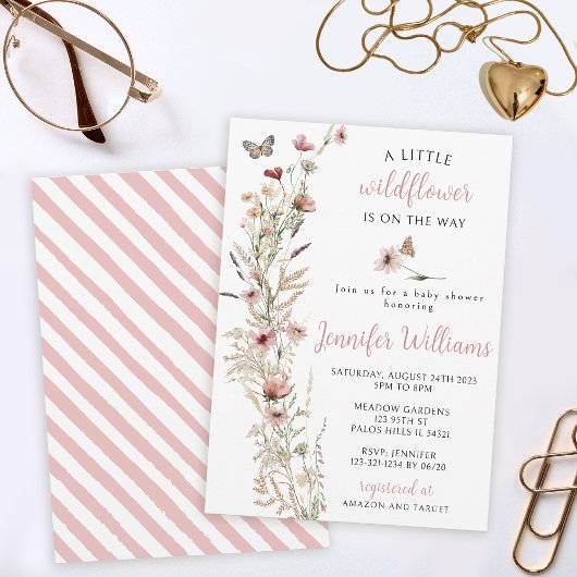 水彩ワイルドフラワーバラ金ゴールド女の子シャワー 招待状