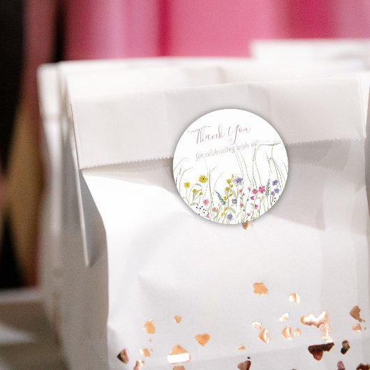 水彩ワイルドフラワーバースデーパーティーのお願い ラウンドシール