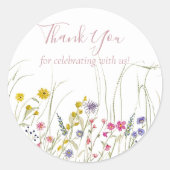 水彩ワイルドフラワーバースデーパーティーのお願い ラウンドシール (正面)