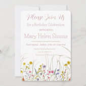 水彩ワイルドフラワーバースデーパーティーの招待 招待状 (正面)