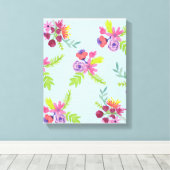 水彩ワイルドフラワーパターンレギンスラッピングP キャンバスプリント (インサイチュ (ウッドフロア))