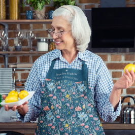 水彩ワイルドフラワーパターン名前をカスタムする文字 エプロン