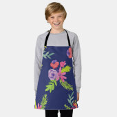 水彩ワイルドフラワーパターン エプロン (着用した状態)