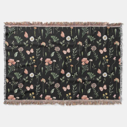 水彩ワイルドフラワーパターン スローブランケット (正面)