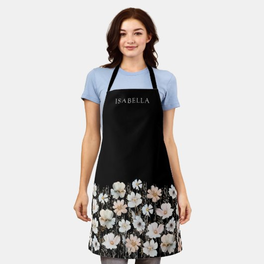 水彩ワイルドフラワーパーソナライズされたの名前 エプロン (着用した状態)