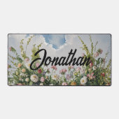 水彩ワイルドフラワーパーソナライズされたスクリプト名 デスクマット (正面)