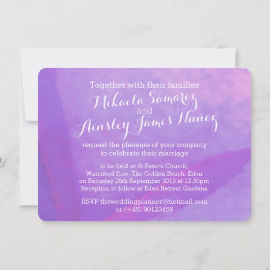 水彩ワイルドフラワーパープルウェディング招待 招待状 (裏面)