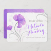 水彩ワイルドフラワーパープルウェディング招待 招待状 (正面/裏面)