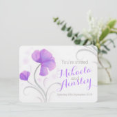水彩ワイルドフラワーパープルウェディング招待 招待状 (スタンド正面)