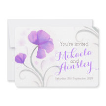 水彩ワイルドフラワーパープルウェディング招待