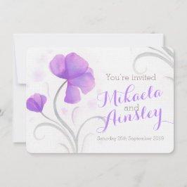 水彩ワイルドフラワーパープルウェディング招待 招待状