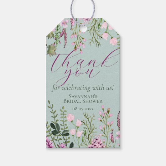 水彩ワイルドフラワーパープルフラワーサンキュー ギフトタグ (正面)