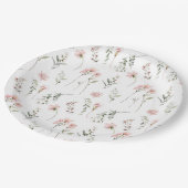 水彩ワイルドフラワーピンクとセージ緑のパーティー ペーパープレート (アングル)