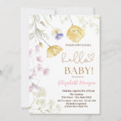 水彩ワイルドフラワーピンクのドット赤ちゃんシャワー 招待状 (正面)