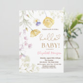 水彩ワイルドフラワーピンクのドット赤ちゃんシャワー 招待状 (スタンド正面)