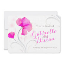 水彩ワイルドフラワーピンクの結婚式の招待