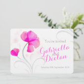 水彩ワイルドフラワーピンクの結婚式の招待 招待状 (スタンド正面)