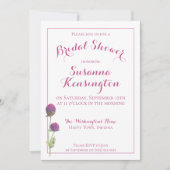 水彩ワイルドフラワーピンクフローラブライダルシャワー 招待状 (正面)