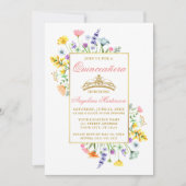 水彩ワイルドフラワーピンク金ゴールドキンセアニェラ 招待状 (正面)