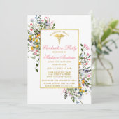 水彩ワイルドフラワーピンク金ゴールドナース卒業 招待状 (スタンド正面)