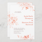 水彩ワイルドフラワーピンク開花結婚ズインビタティ 招待状 (正面/裏面)