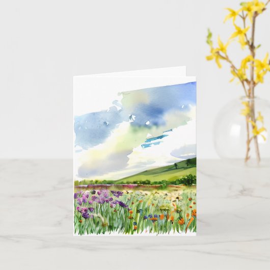 水彩ワイルドフラワーフィールドのカスタマイズ可能 カード (黄色い花)