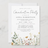 水彩ワイルドフラワーフィールド卒業パーティーの招待 招待状 (正面)