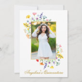 水彩ワイルドフラワーフォトキンセアニェラ金ゴールド 招待状 (正面)