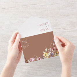 水彩ワイルドフラワーフォトシールと送信 オールインワン招待状