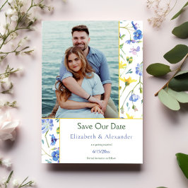 水彩ワイルドフラワーフォト日付を保存 案内状