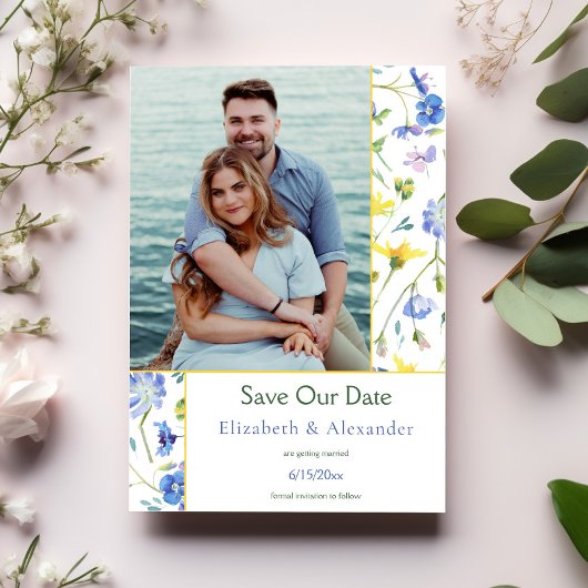 水彩ワイルドフラワーフォト日付を保存 案内状