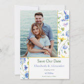 水彩ワイルドフラワーフォト日付を保存 案内状 (正面)