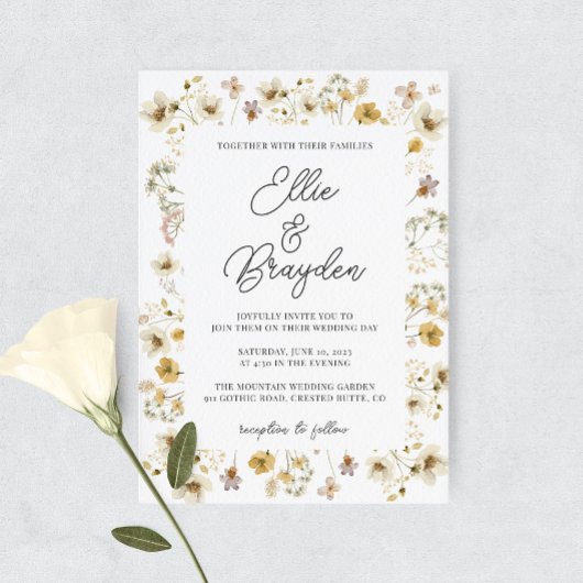 水彩ワイルドフラワーフレーム結婚式招待状 招待状