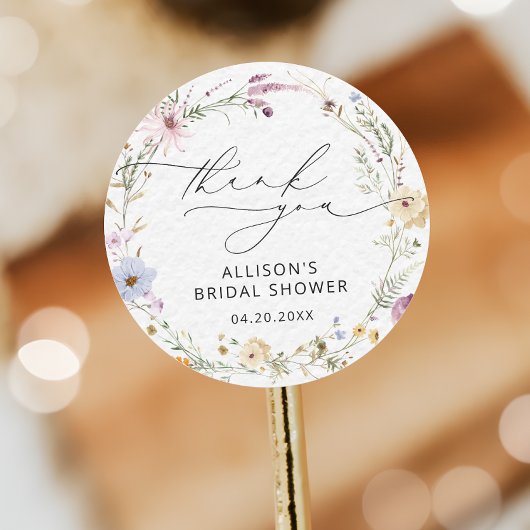 水彩ワイルドフラワーフローラブライダルシャワー ラウンドシール