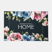 水彩ワイルドフラワーフローラモダンファミリー名 ドアマット (正面)