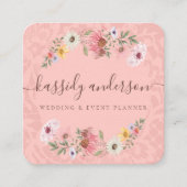 水彩ワイルドフラワーフローラリースピンク スクエア名刺 (正面)