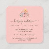 水彩ワイルドフラワーフローラリースピンク スクエア名刺 (裏面)