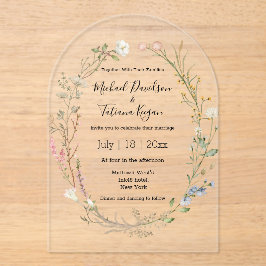水彩ワイルドフラワーフローラリース結婚ズアーチ アクリル招待状