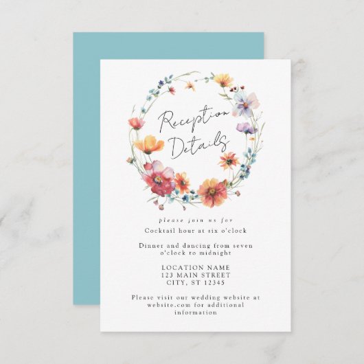 水彩ワイルドフラワーフローラ結婚リース エンクロージャーカード (正面/裏面)