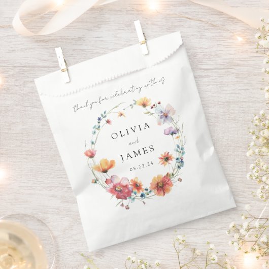 水彩ワイルドフラワーフローラ結婚リース フェイバーバッグ (クリップ留めされた状態)