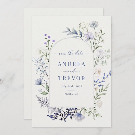 水彩ワイルドフラワーフローラ結婚式の日付を保存 招待状 (正面/裏面)