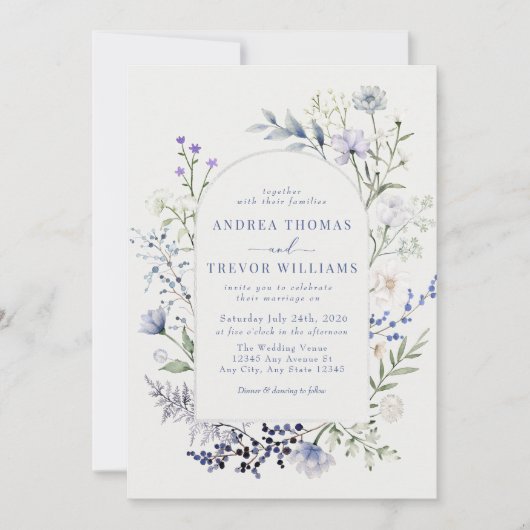水彩ワイルドフラワーフローラ結婚式招待状 招待状 (正面)