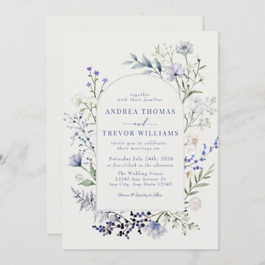 水彩ワイルドフラワーフローラ結婚式招待状 招待状 (正面/裏面)