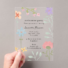 水彩ワイルドフラワーフローラ退職パーティー アクリル招待状