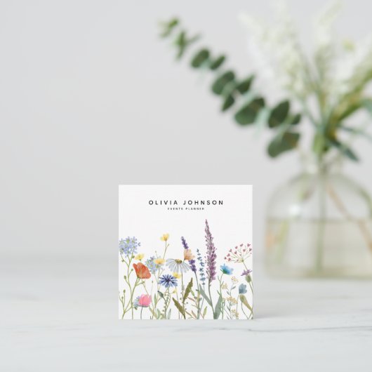 水彩ワイルドフラワーフローラ スクエア名刺 (スタンド正面)